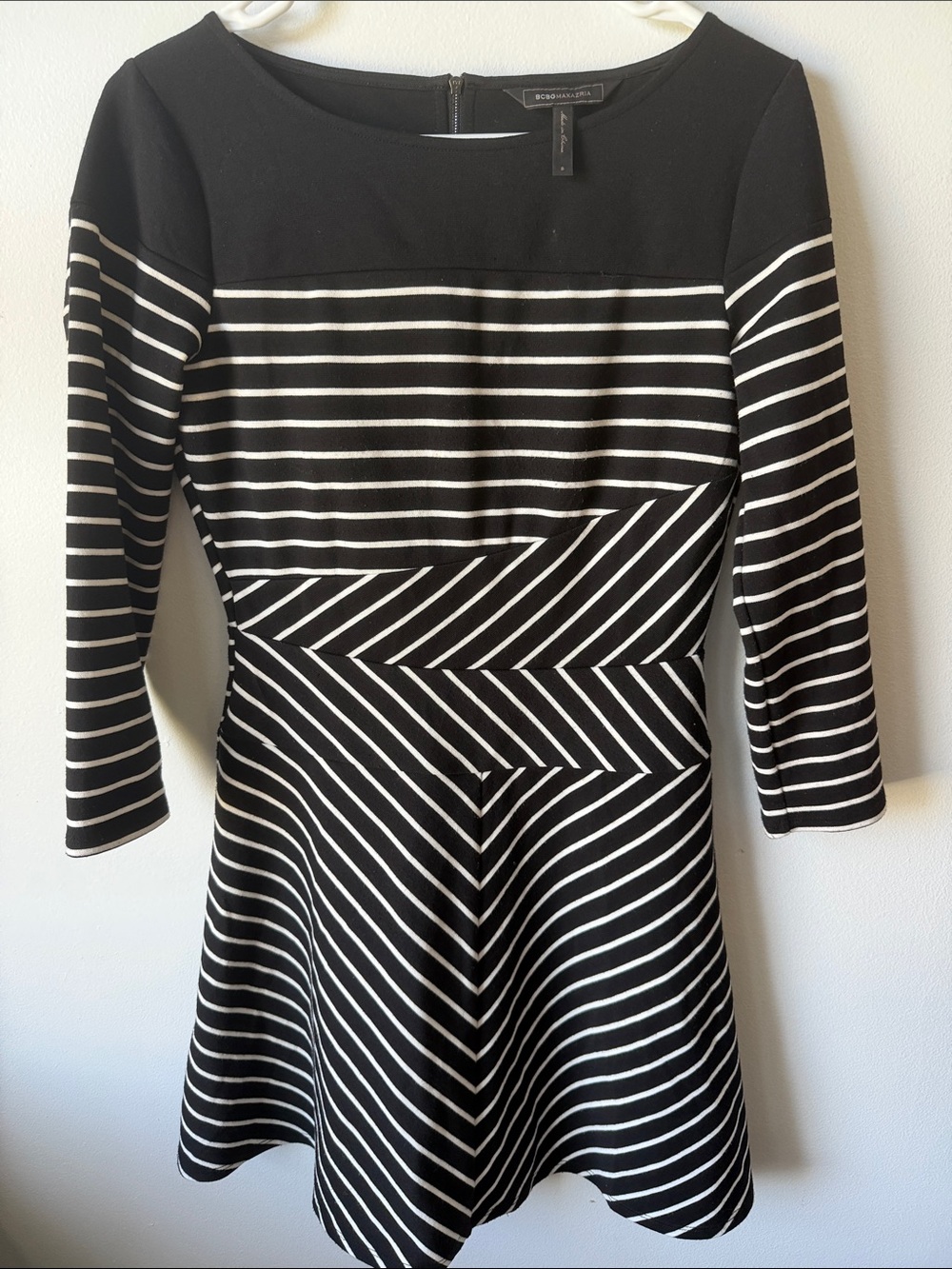 Tahari Black and White Striped Fit-&-Flare Dress SZ S